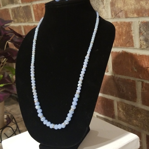 Pastel Blue Crystal Beaded Necklace w/Earrings - Picture 7 of 8